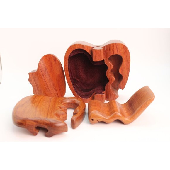 Artisan-Signed Wooden Apple Puzzle BoxHand-Carved • Hidden Compartment - Picture 8 of 14